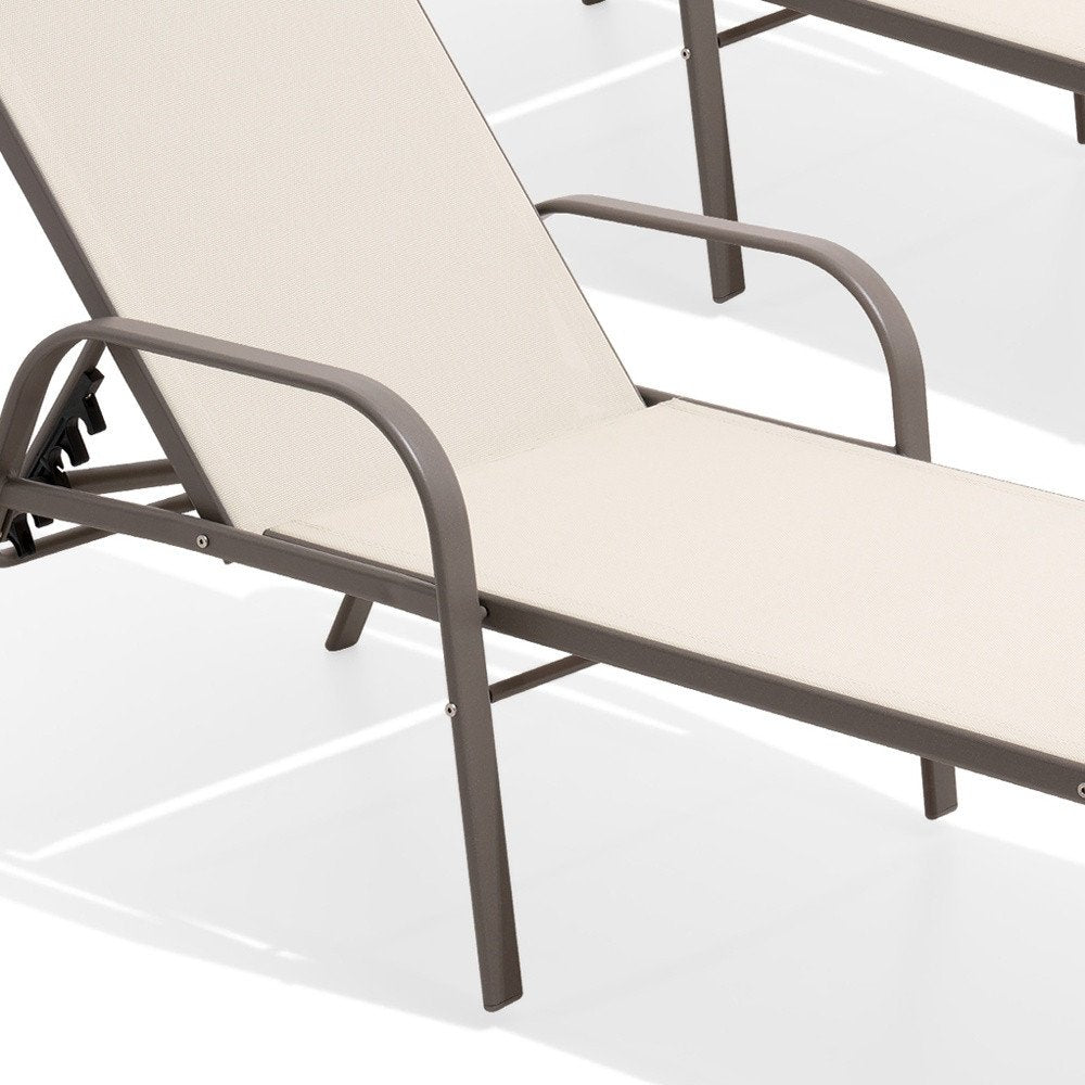 Set of Two Ivory Aluminum Six Position Adjustable Outdoor Stacking Chaise Lounges