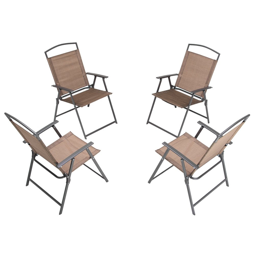 Set of Four Brown Aluminum Six Position Adjustable Outdoor Stacking Dining Chairs