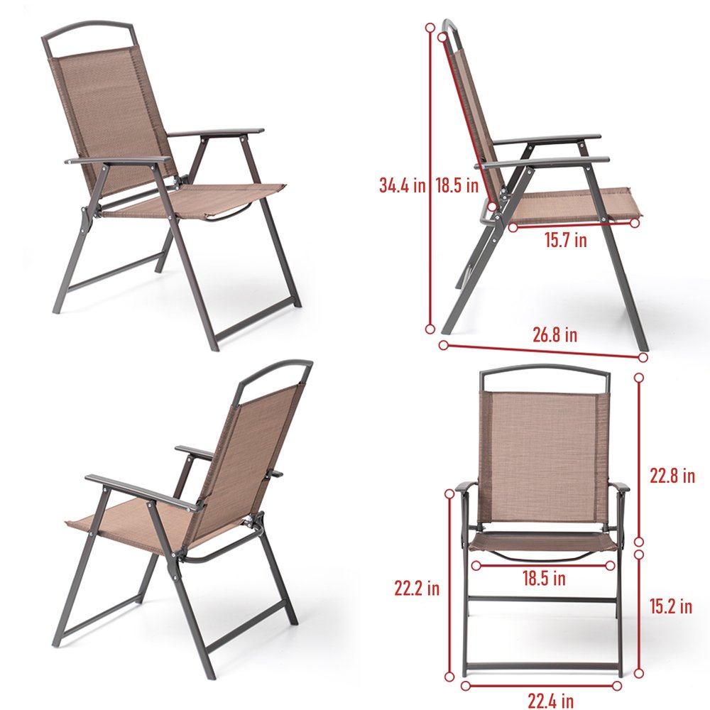 Set of Four Brown Aluminum Six Position Adjustable Outdoor Stacking Dining Chairs