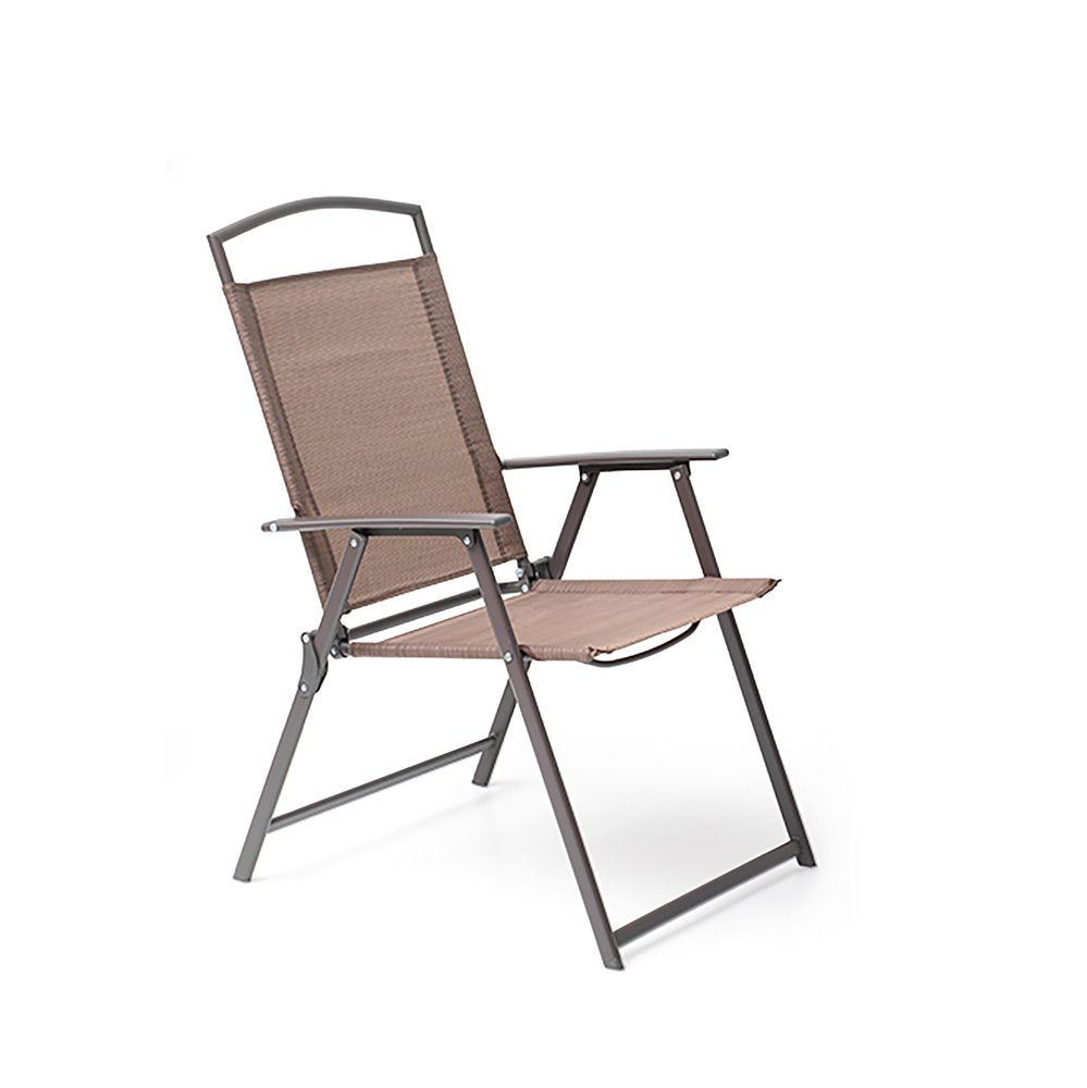 Set of Four Brown Aluminum Six Position Adjustable Outdoor Stacking Dining Chairs