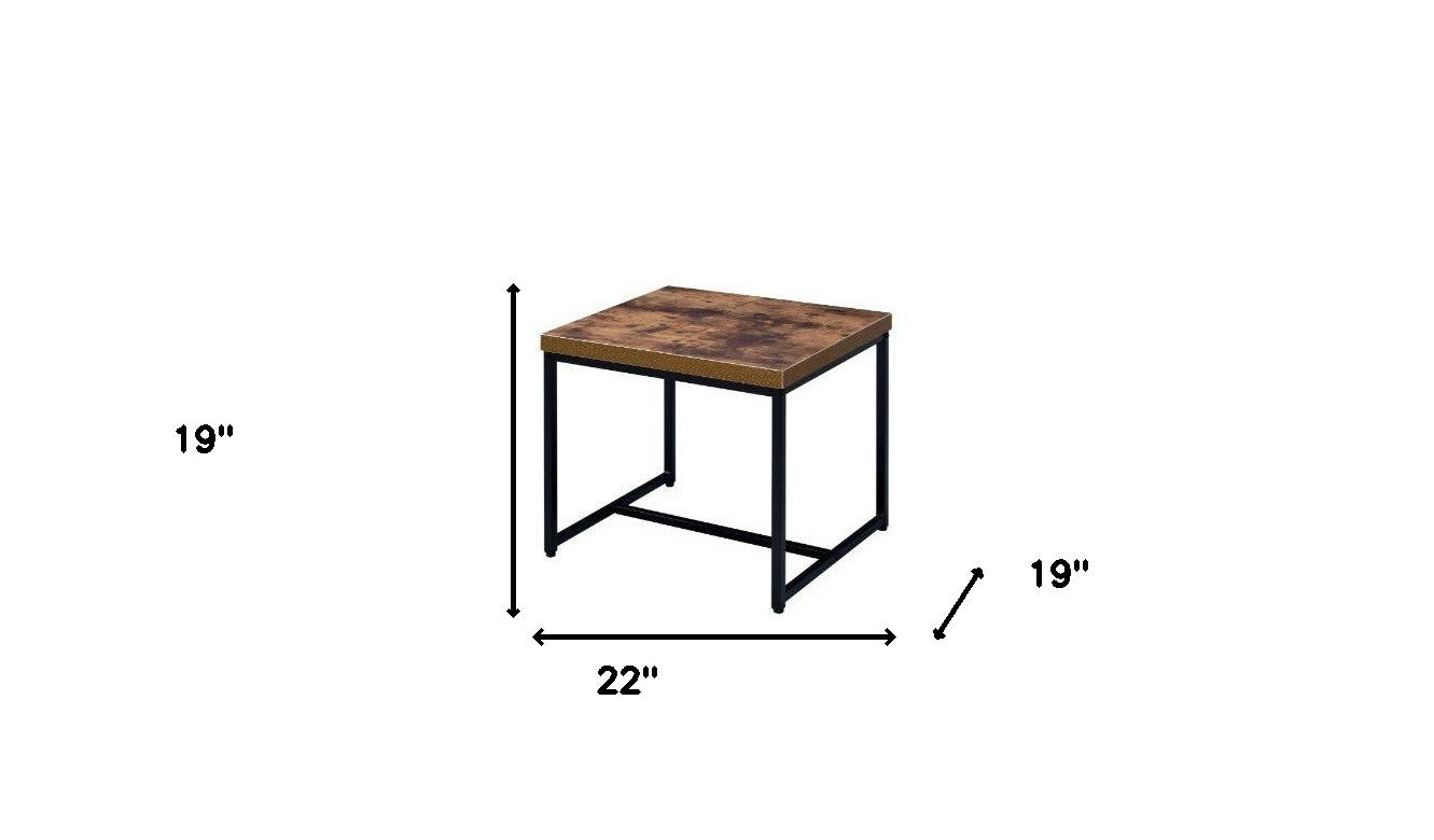 19" Black And Brown Oak Manufactured Wood And Metal End Table