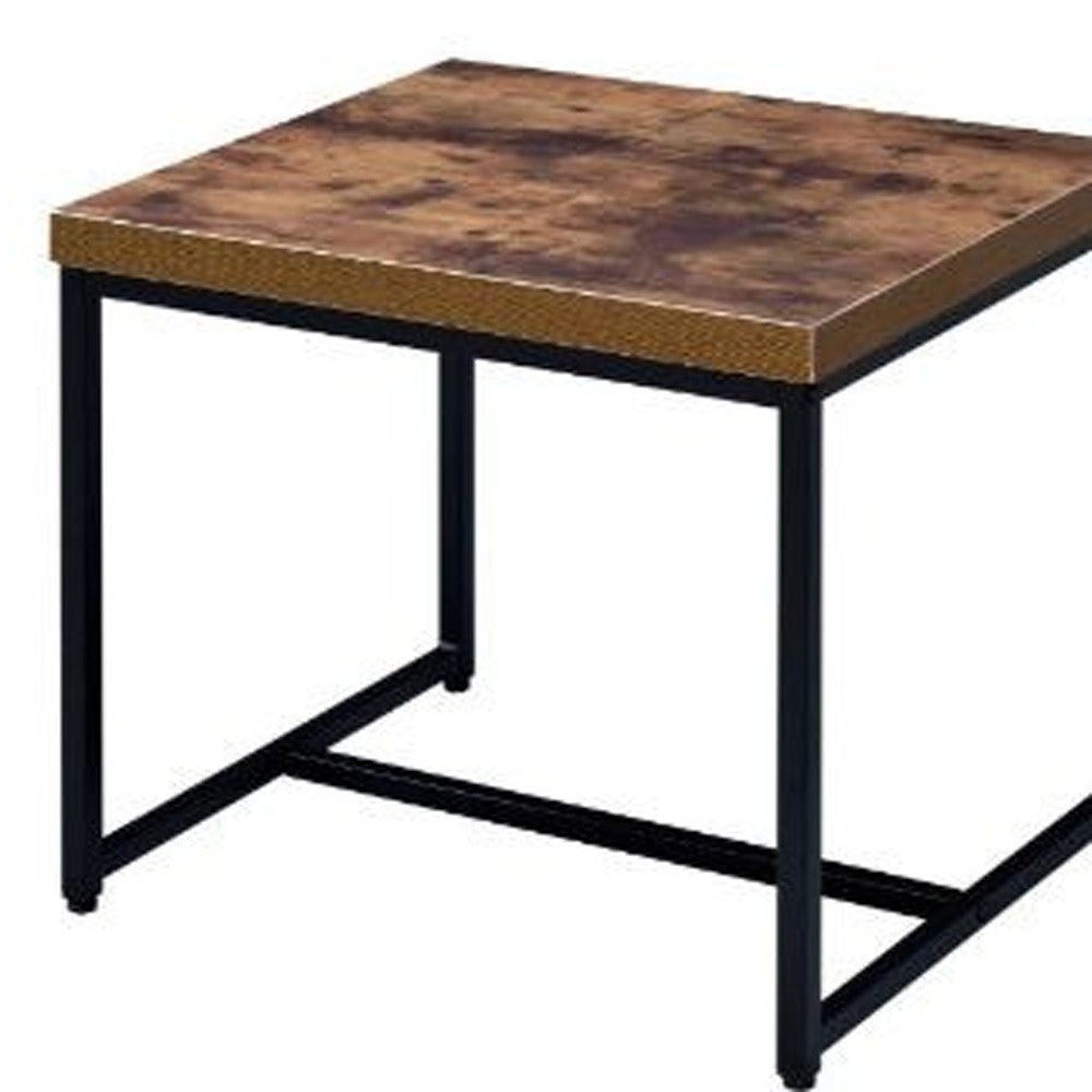 19" Black And Brown Oak Manufactured Wood And Metal End Table