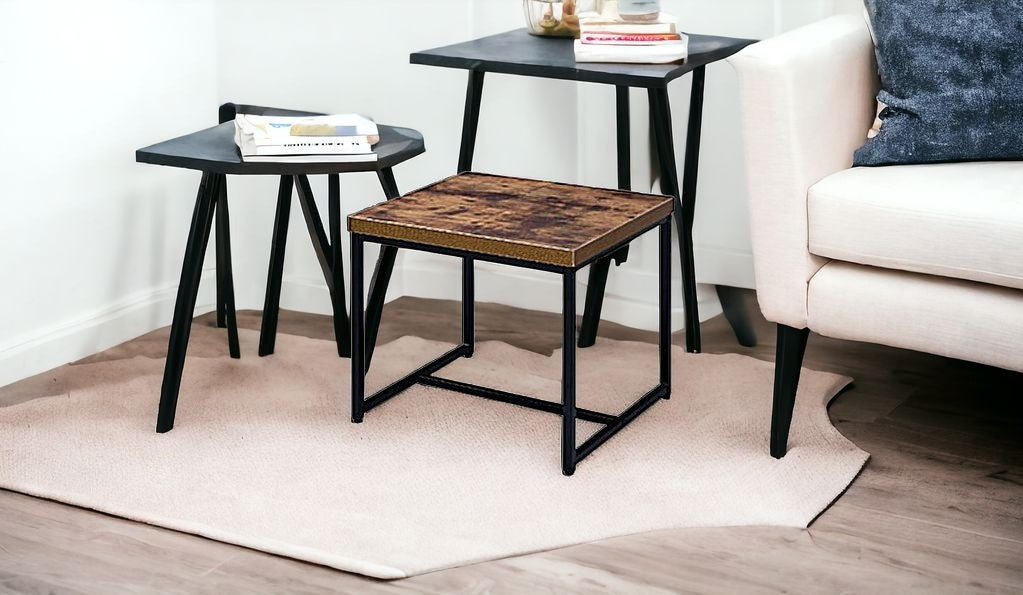 19" Black And Brown Oak Manufactured Wood And Metal End Table