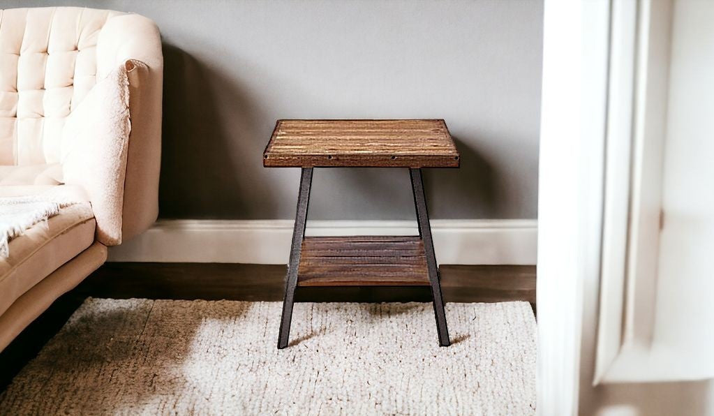 23" Sandy Black And Weathered Oak Manufactured Wood Rectangular End Table With Shelf