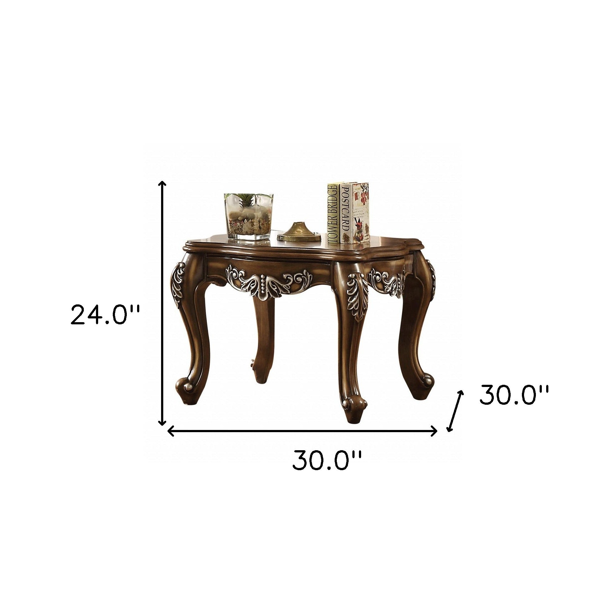 24" Antiqued Oak Manufactured Wood Scallop Square End Table