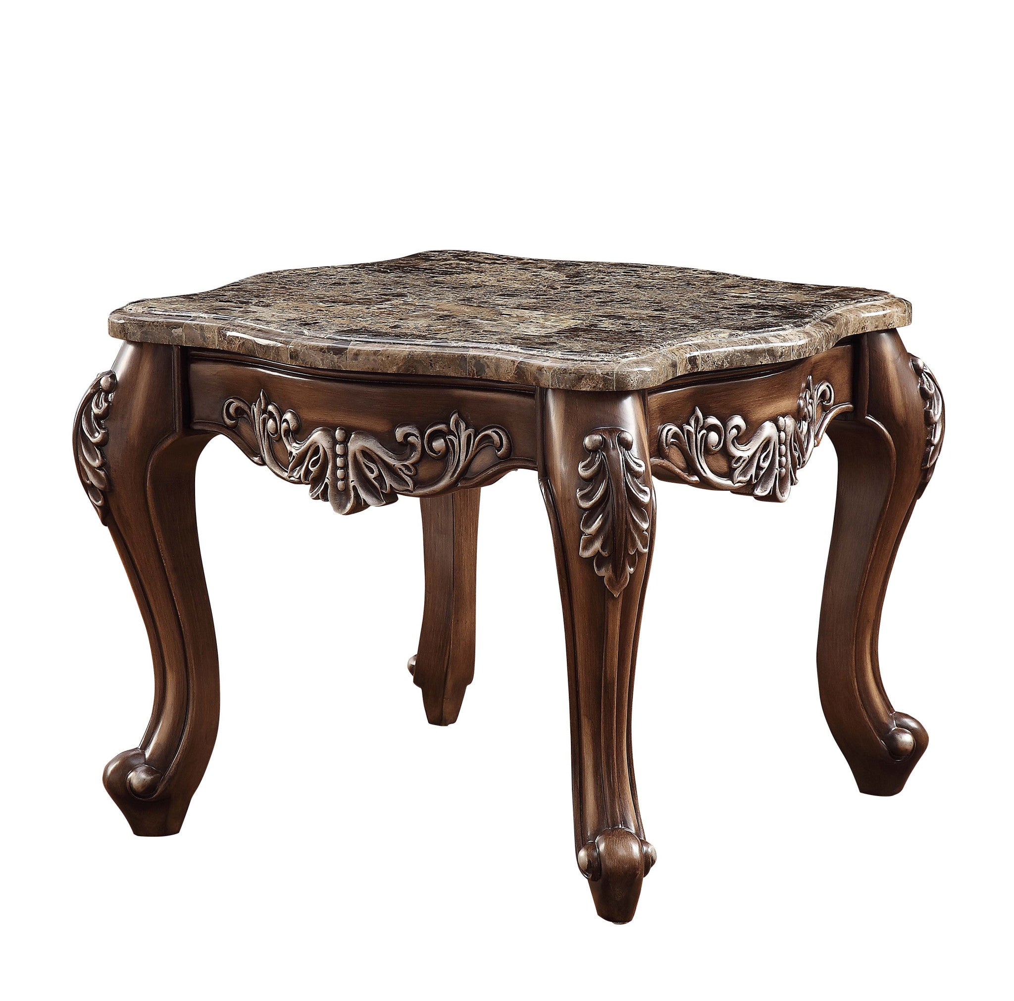 24" Antique Oak And Marble Square End Table