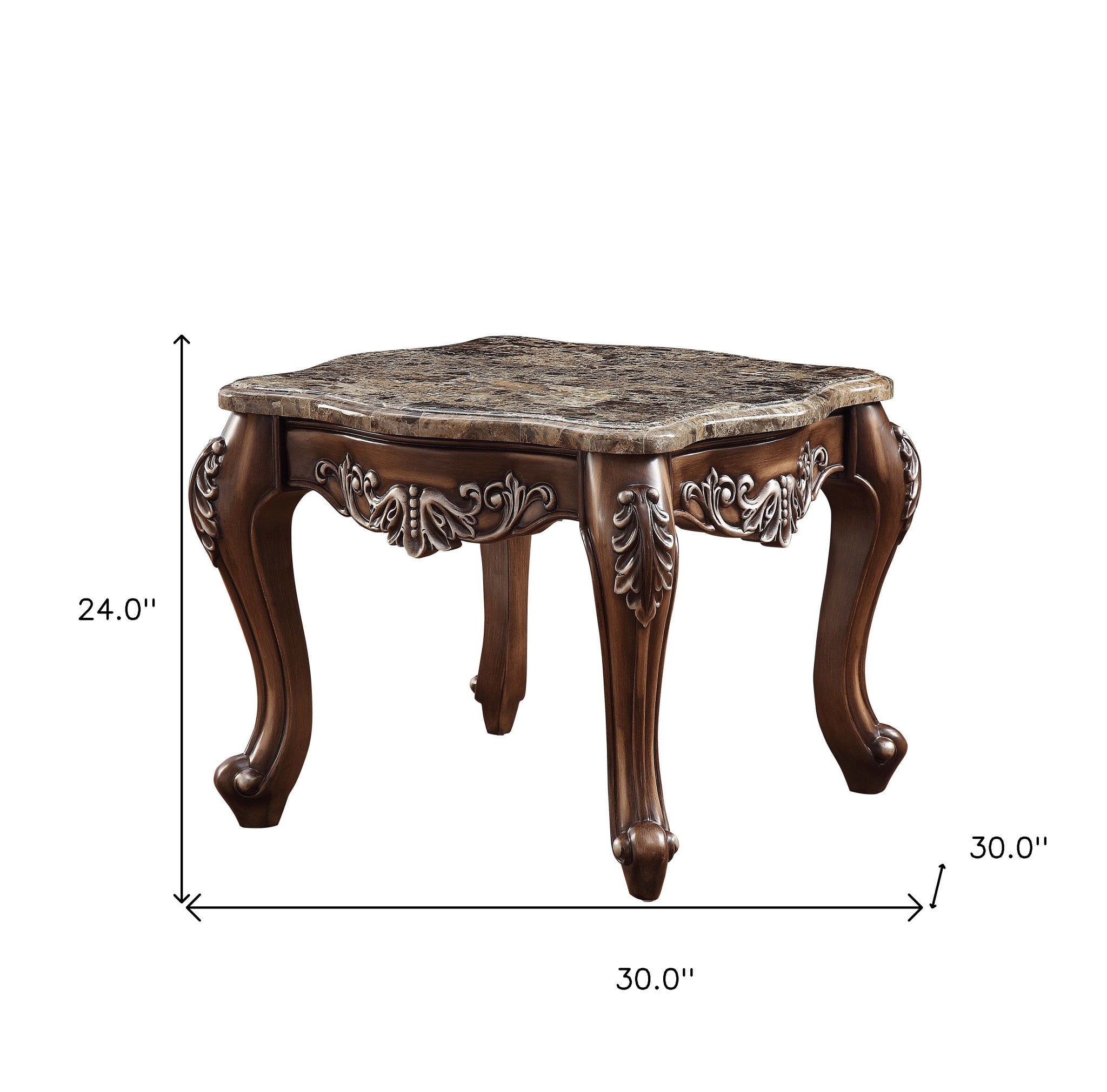 24" Antique Oak And Marble Square End Table