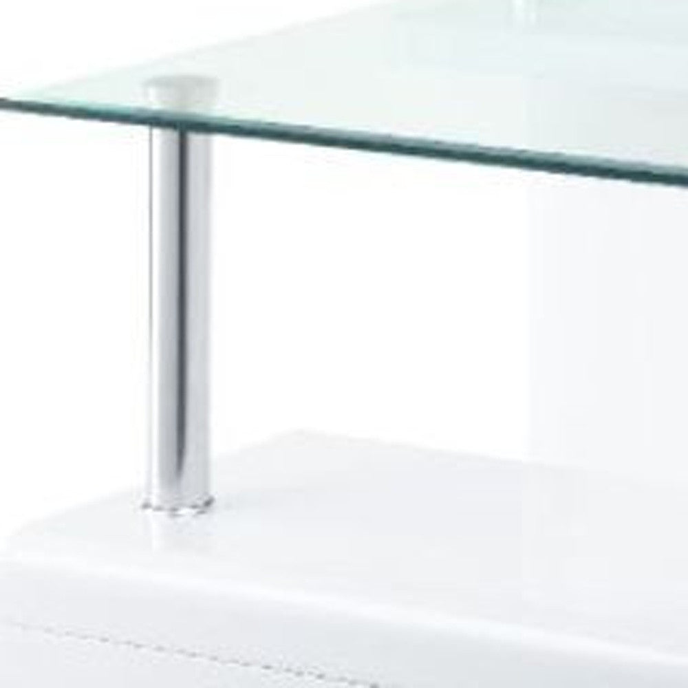 22" White Glass and Wood Square End Table With Two Shelves