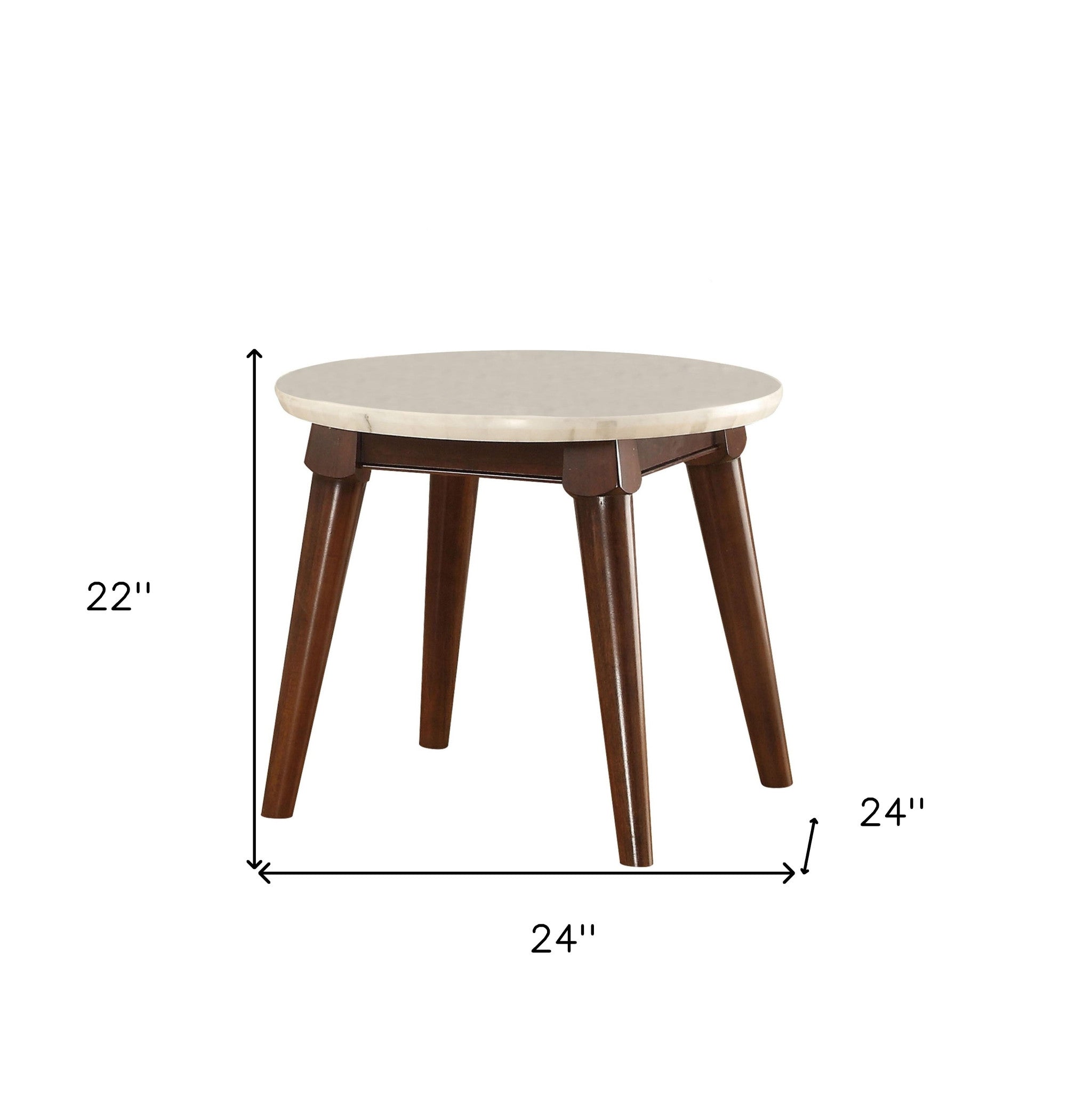 22" Walnut And White Faux Marble Round End Table