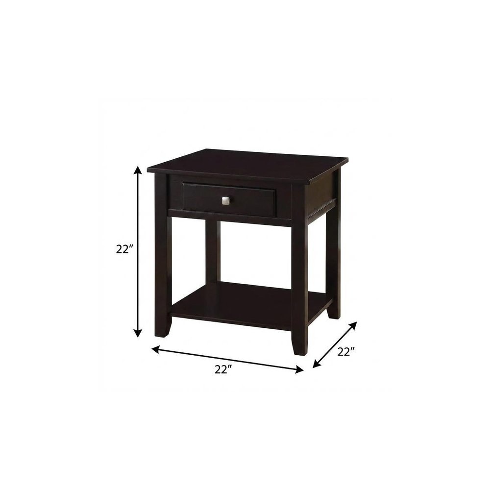 22" Black Manufactured Wood Square End Table With Drawer With Shelf