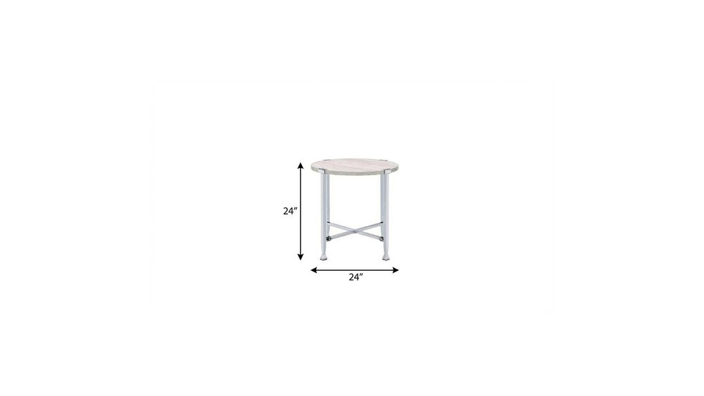 24" Chrome And White Oak Manufactured Wood And Metal Round End Table