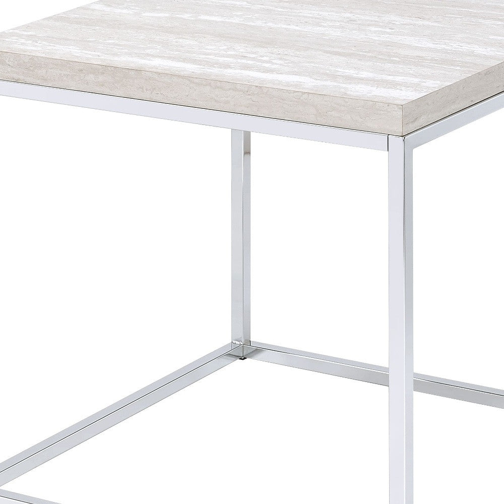 24" Chrome And White Oak Manufactured Wood And Metal Square End Table