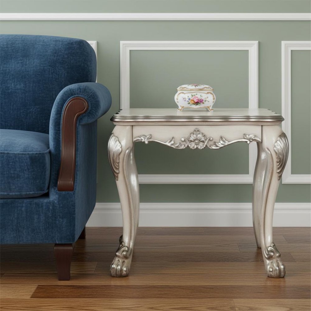 24" Vintage Bone White Solid Wood And Polyresin Square End Table