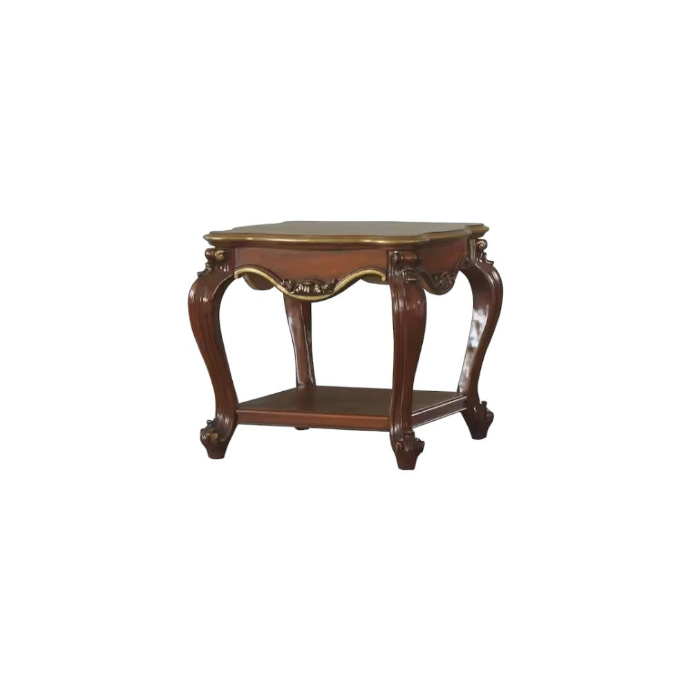 24" Oak Solid Wood Square End Table With Shelf