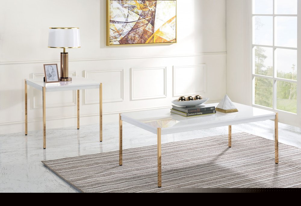 24" Gold And White Manufactured Wood Square End Table