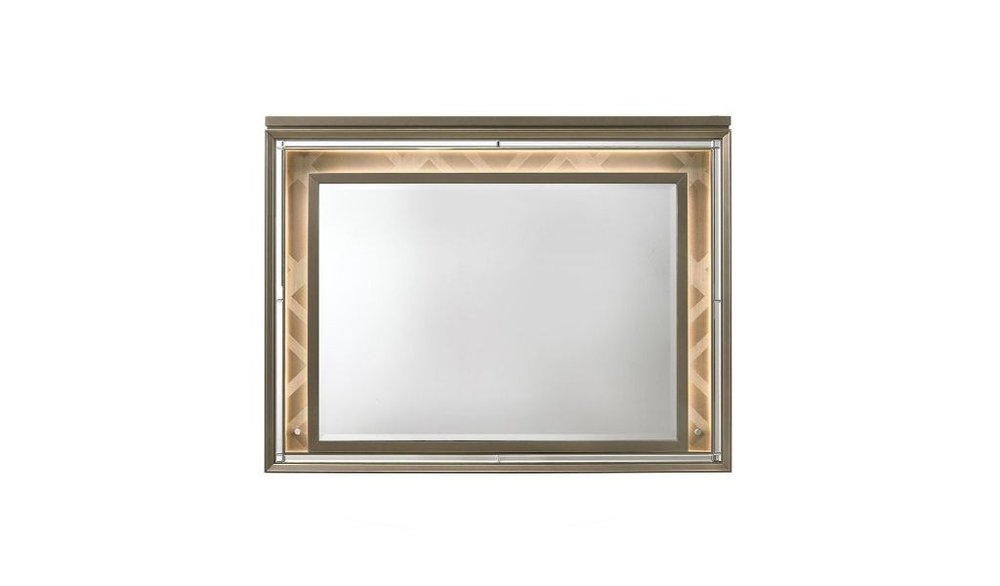37" Champagne Lighted Wood Framed Mounted Dresser Mirror