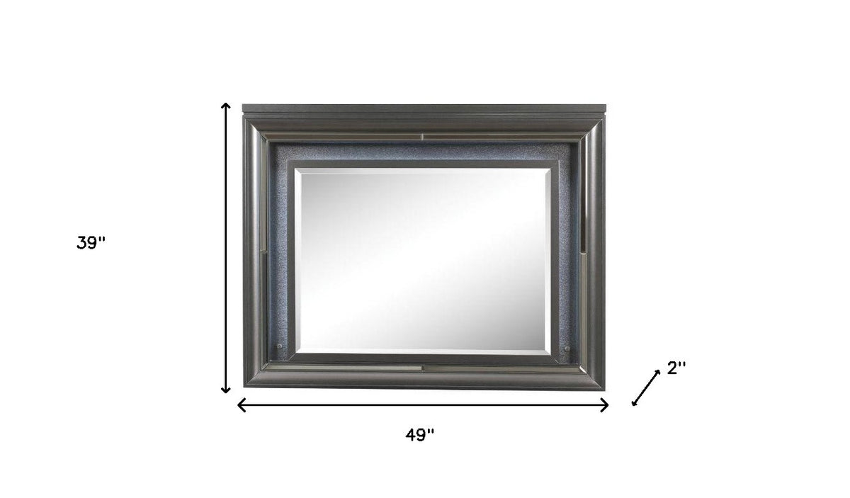 39" Gunmetal Lighted Wood Framed Mounted Dresser Mirror