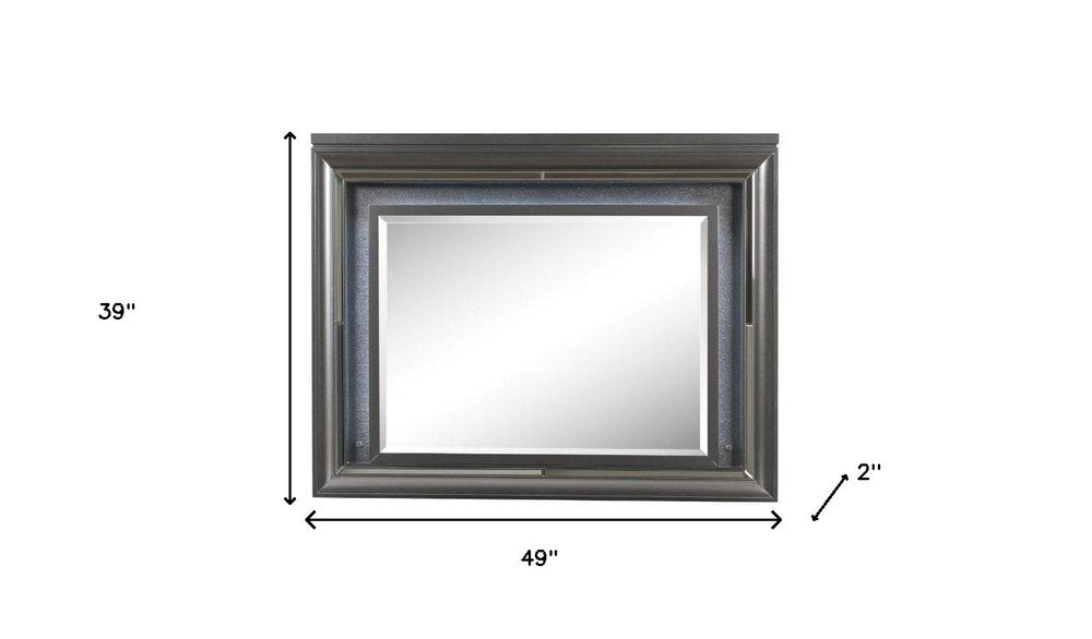 39" Gunmetal Lighted Wood Framed Mounted Dresser Mirror