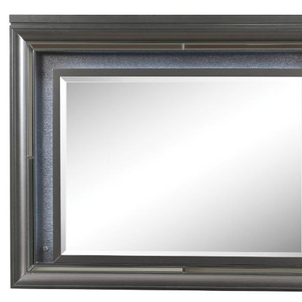39" Gunmetal Lighted Wood Framed Mounted Dresser Mirror