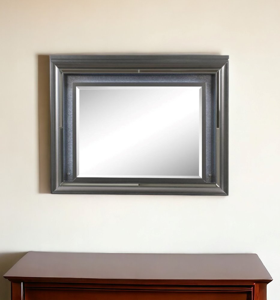 39" Gunmetal Lighted Wood Framed Mounted Dresser Mirror