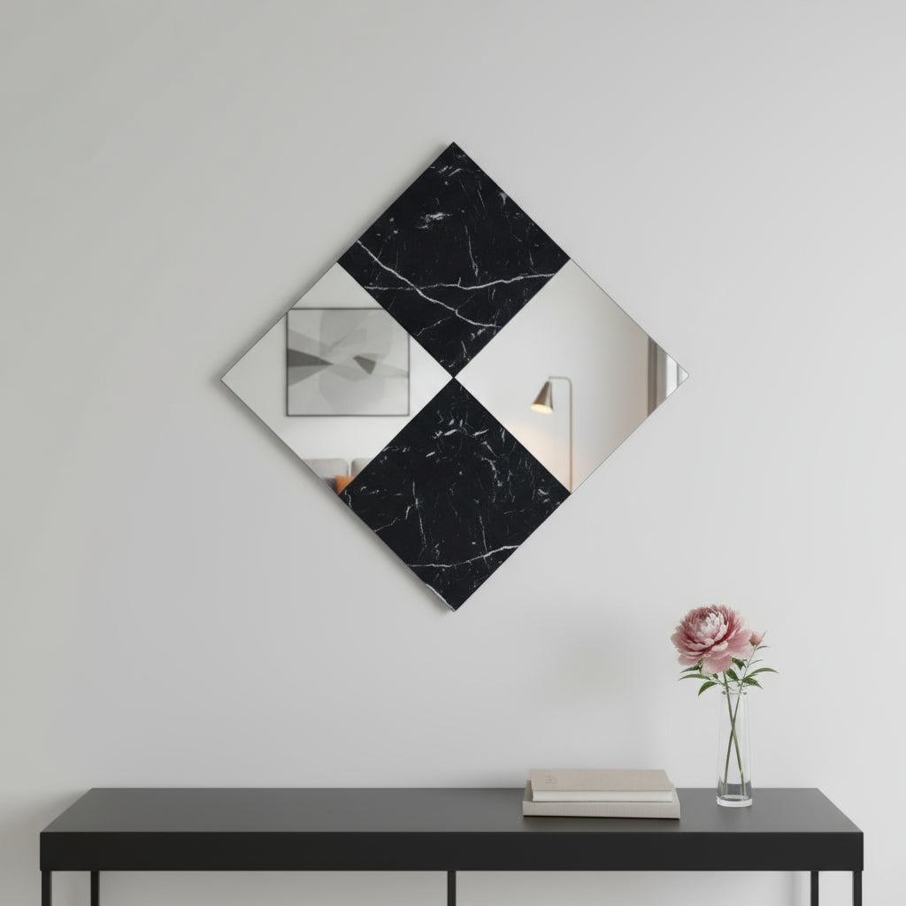 32" Black And Gray Square Wood composite Framed Accent Mirror