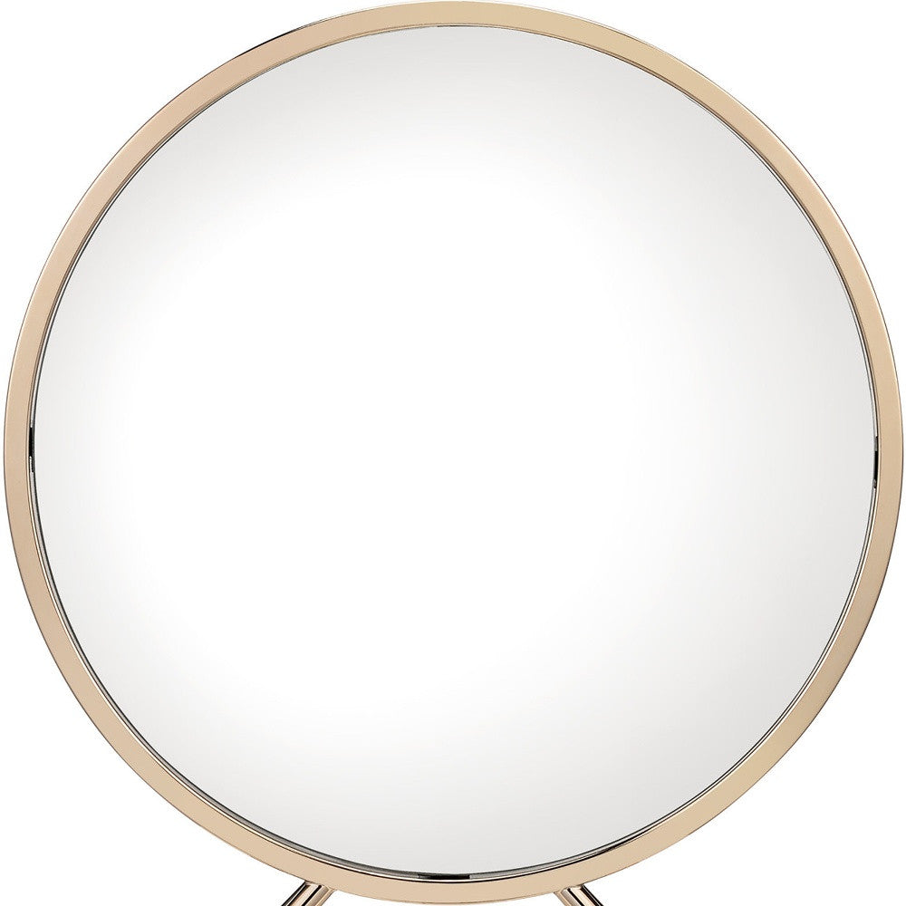 Set of Two Gold Metal And Faux Leather Round Freestanding Makeup Mirror And Stool