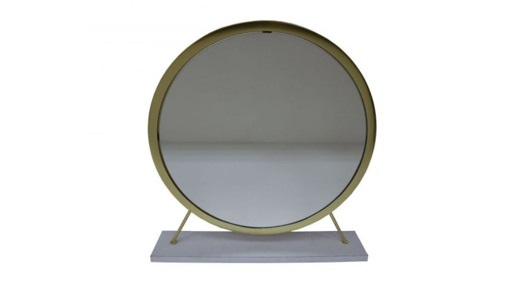 19" Brass Metal Round Freestanding Ornate Framed Makeup Shaving Tabletop Mirror