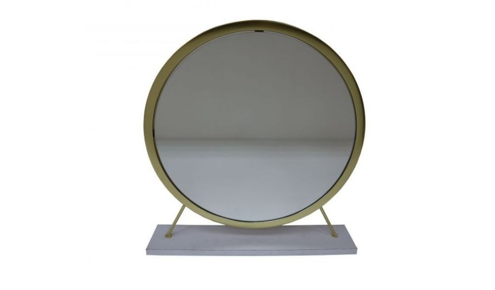19" Brass Metal Round Freestanding Ornate Framed Makeup Shaving Tabletop Mirror