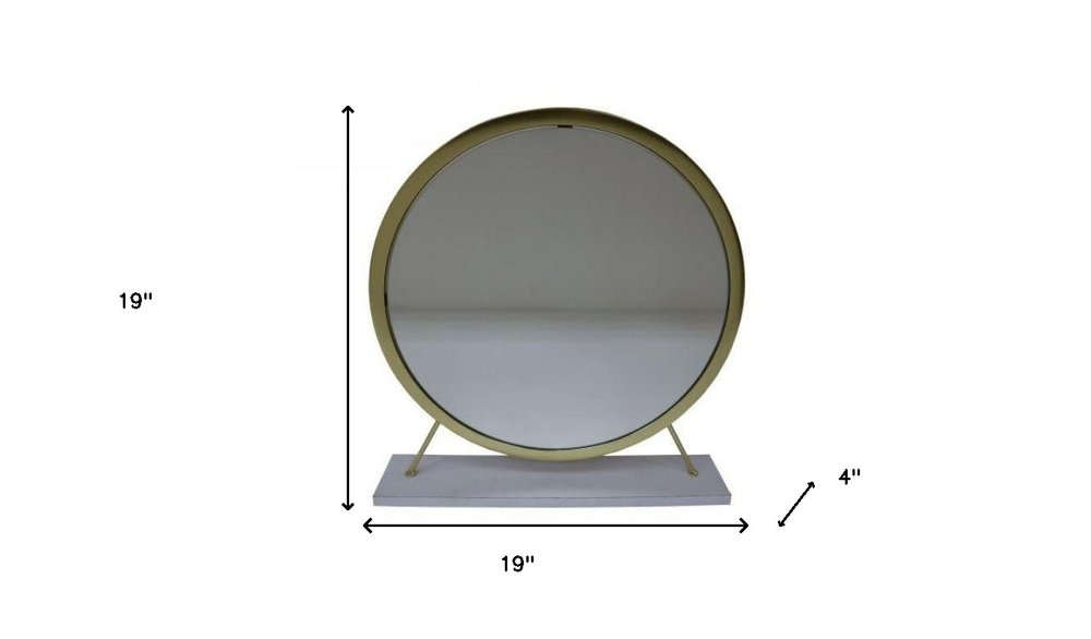 19" Brass Metal Round Freestanding Ornate Framed Makeup Shaving Tabletop Mirror