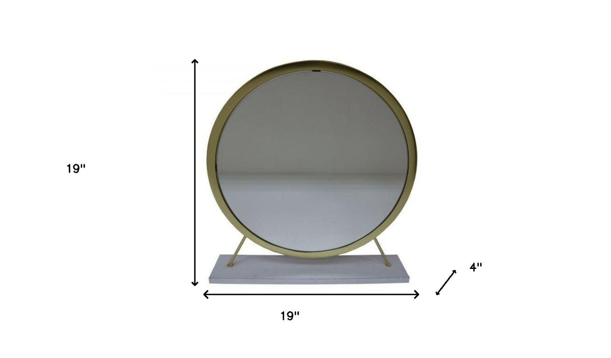 19" Brass Metal Round Freestanding Ornate Framed Makeup Shaving Tabletop Mirror
