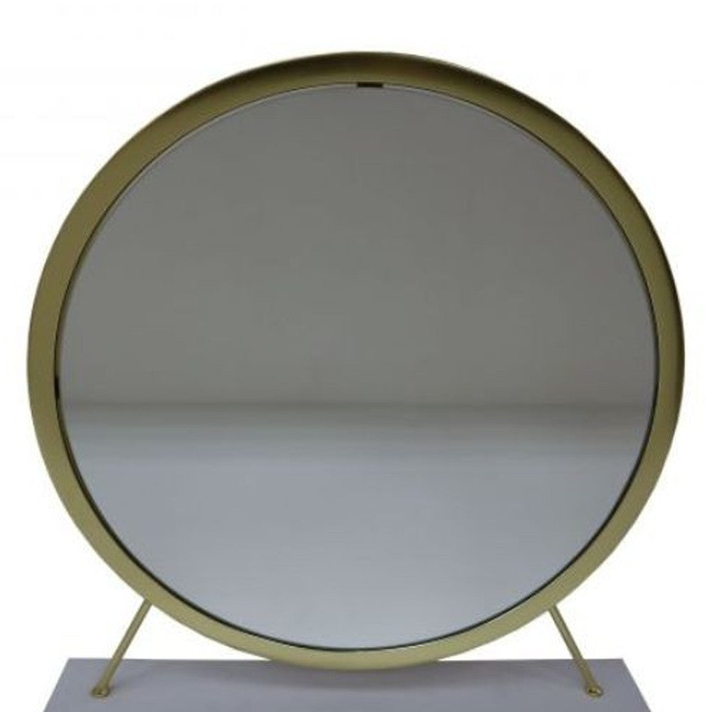 19" Brass Metal Round Freestanding Ornate Framed Makeup Shaving Tabletop Mirror
