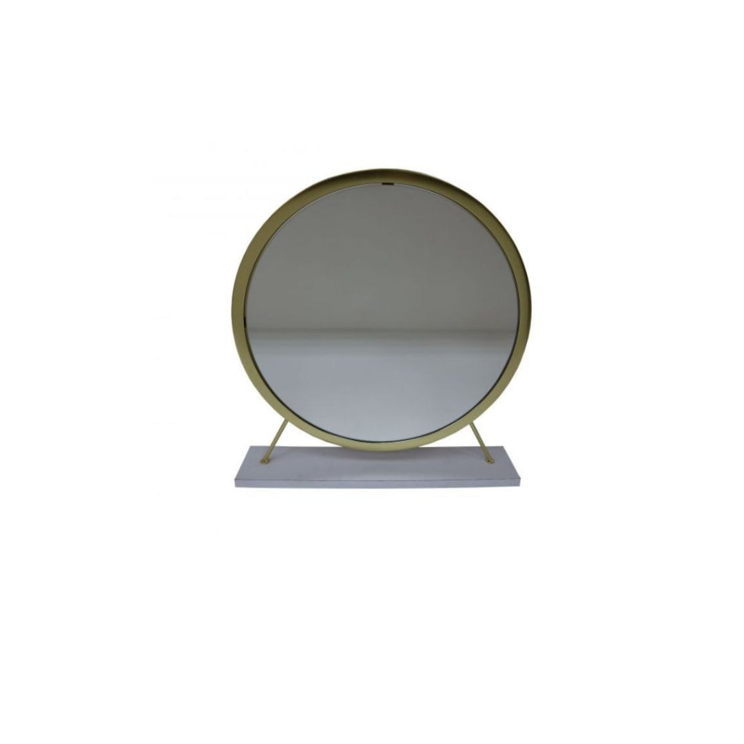19" Brass Metal Round Freestanding Ornate Framed Makeup Shaving Tabletop Mirror