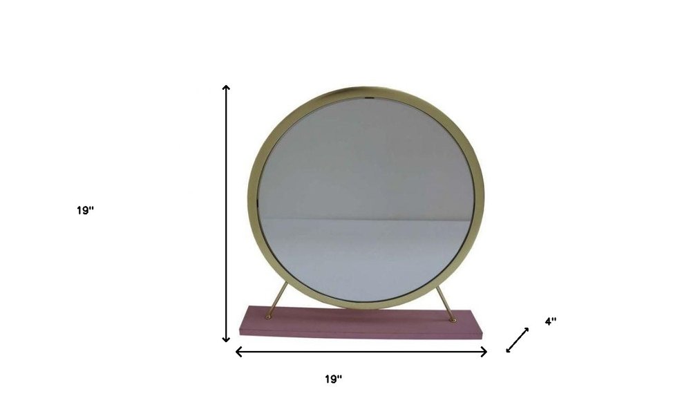 19" Brass Metal Round Freestanding Ornate Framed Makeup Shaving Tabletop Mirror