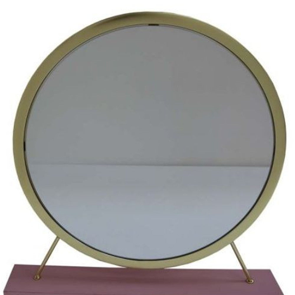 19" Faux Fur, Mirror, Pink & Gold Finish Round Makeup Shaving Tabletop Mirror