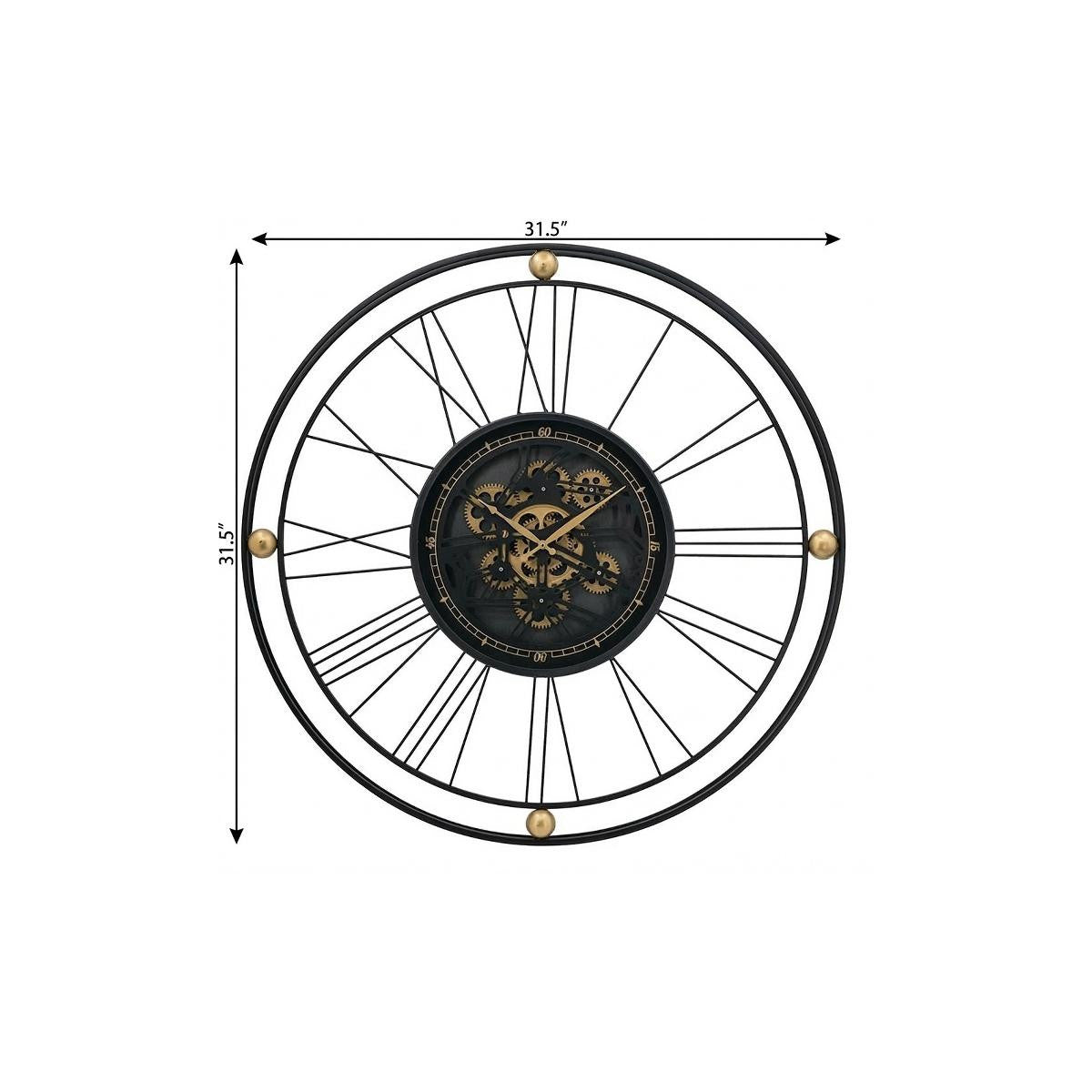 32" Circle Black and Gold Metal and Glass Analog Exposed Gear Wall Clock