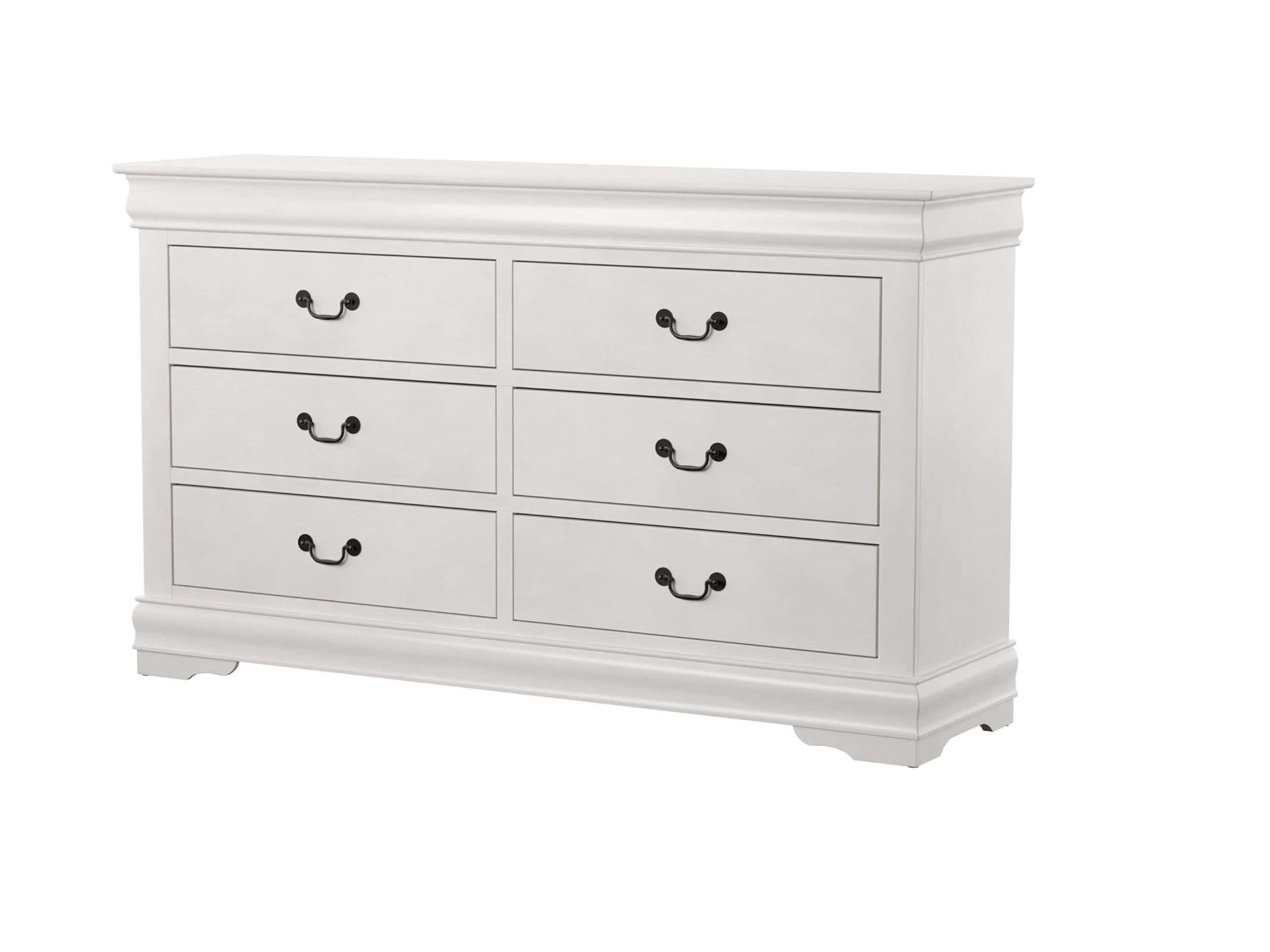 57" White Solid Wood Six Drawer Double Dresser