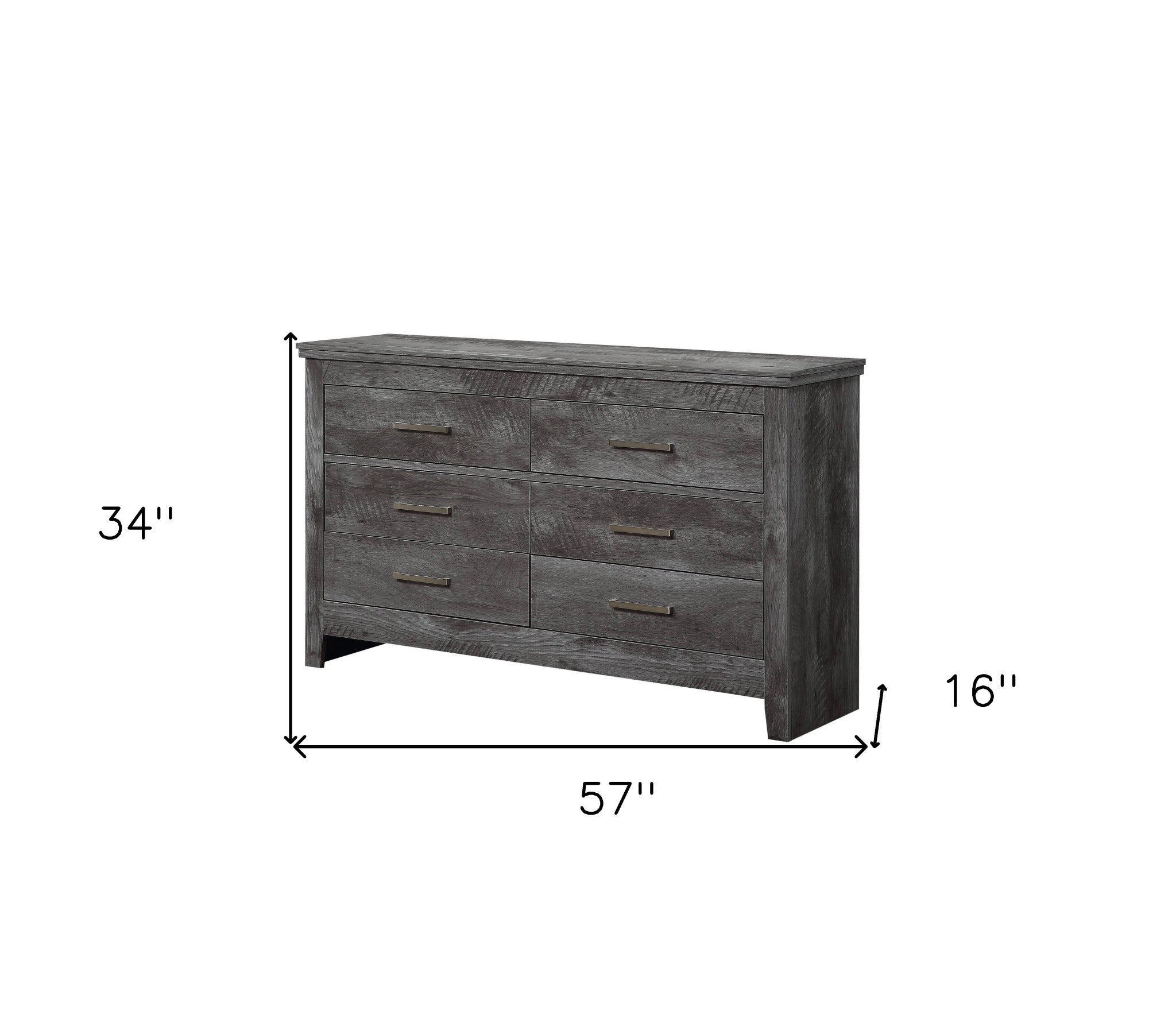 57" Gray Solid and Manufactured Wood Six Drawer Double Dresser