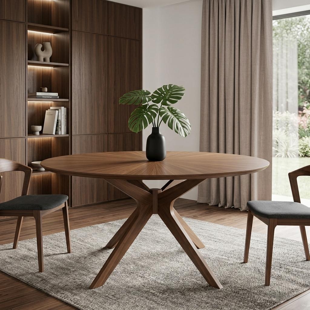 47" Brown Rounded Solid Manufactured Wood Pedestal Base Dining Table