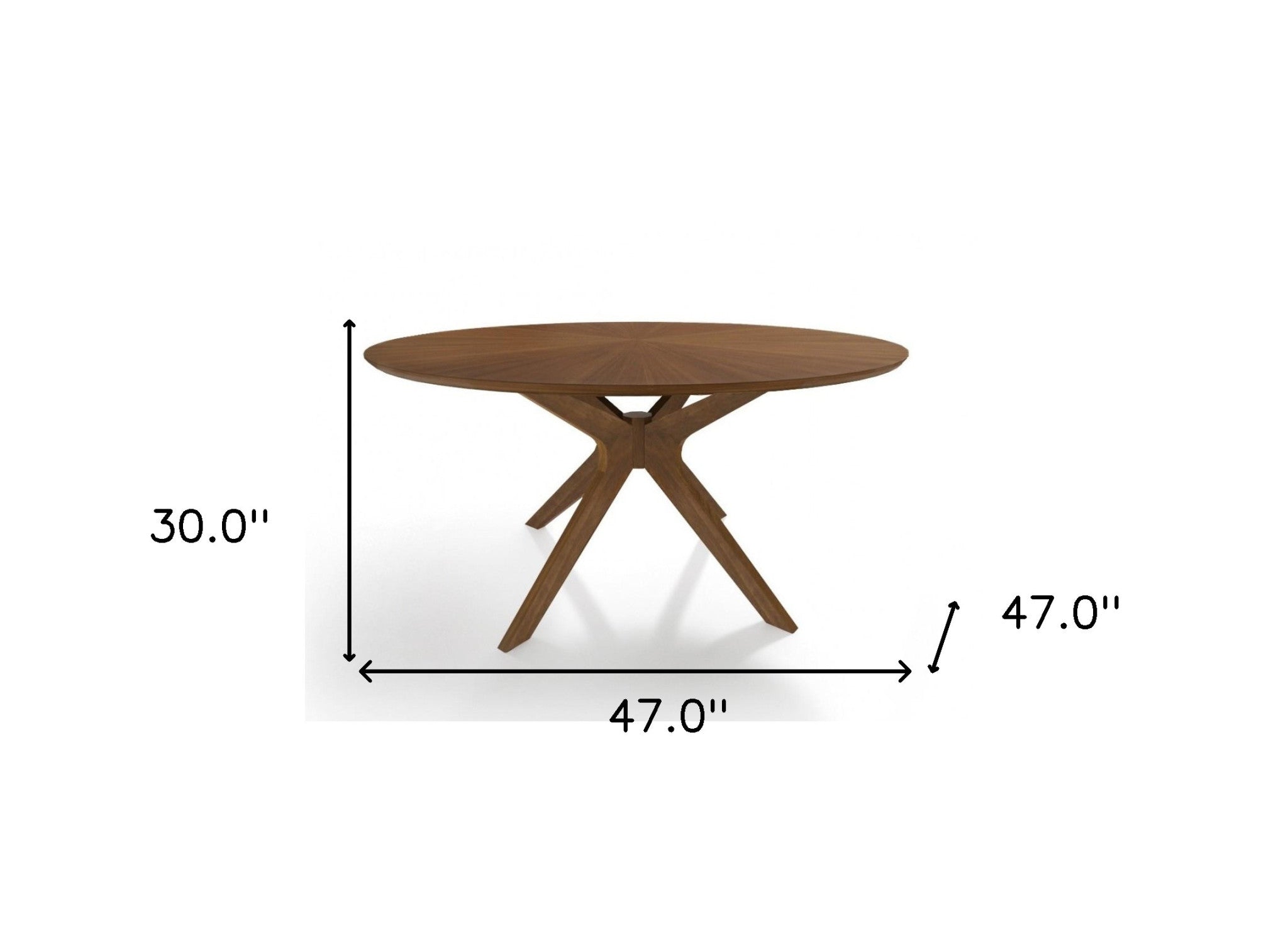 47" Walnut Round Sunburst Veneer Top Dining Table