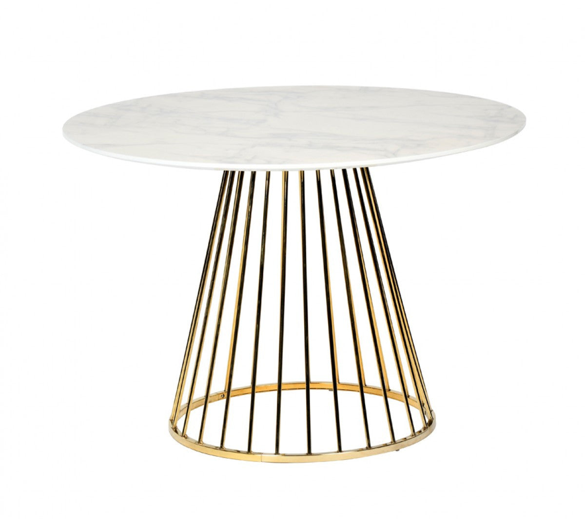 43" White And Gold Rounded Manufactured Wood And Stainless Steel Dining Table
