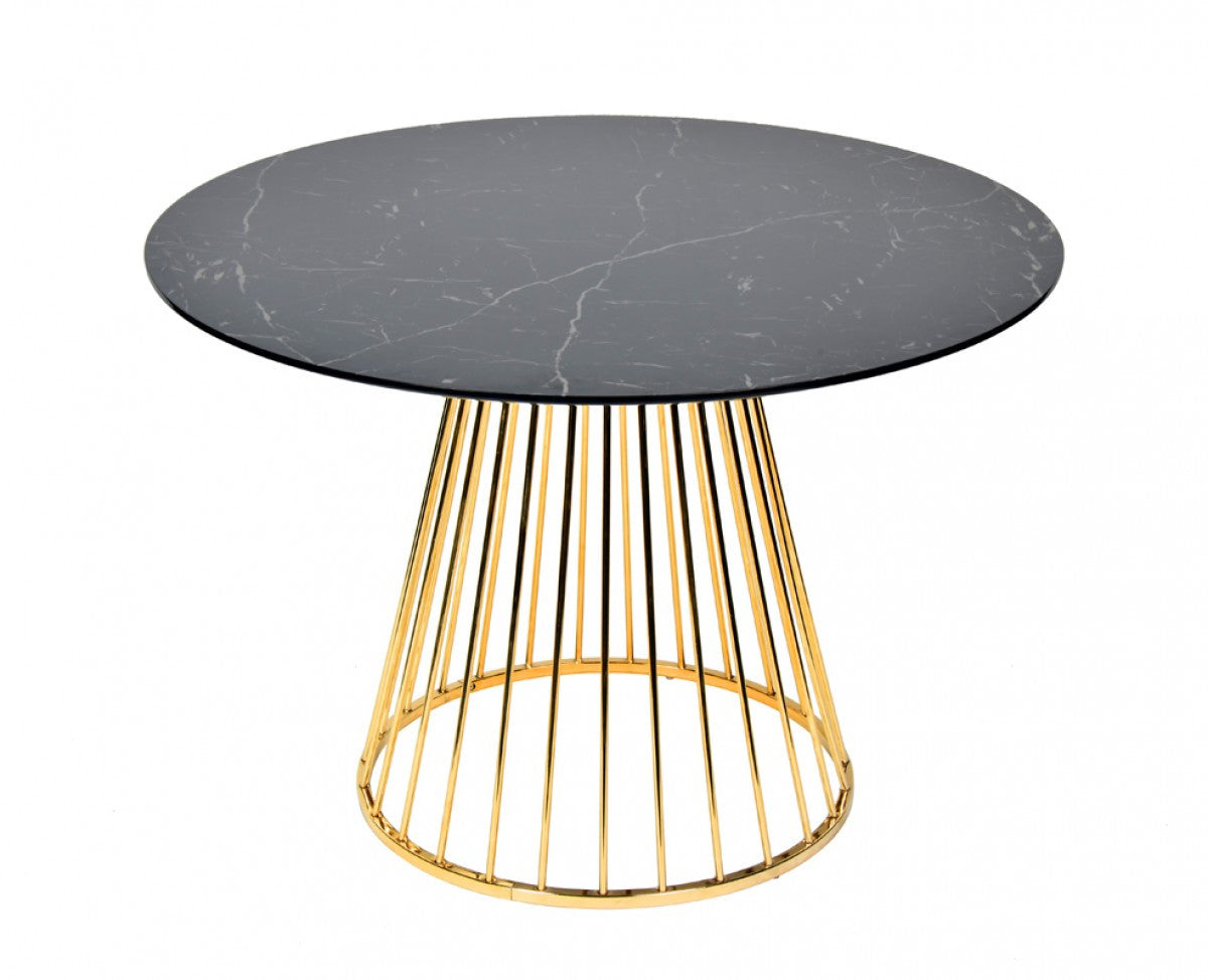 43" Black And Gold Rounded Manufactured Wood And Stainless Steel Dining Table