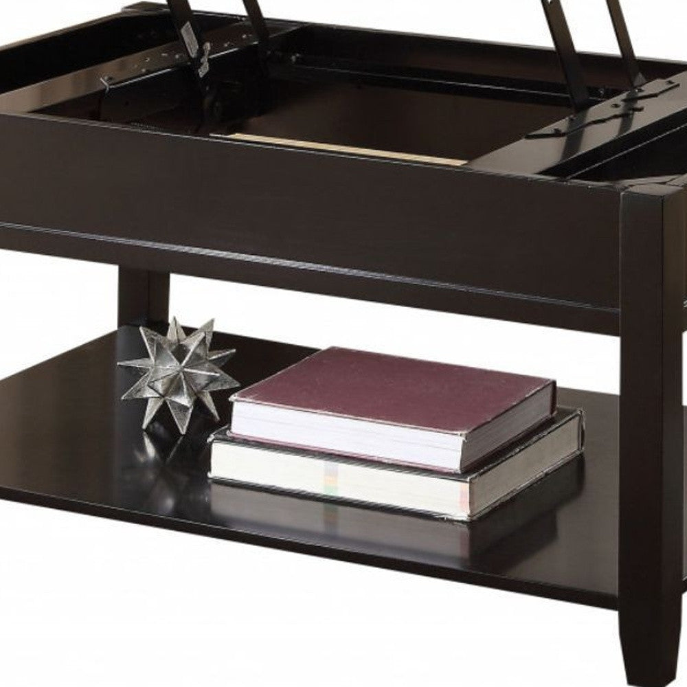 40" Black Manufactured Wood Lift Top Coffee Table With Storage