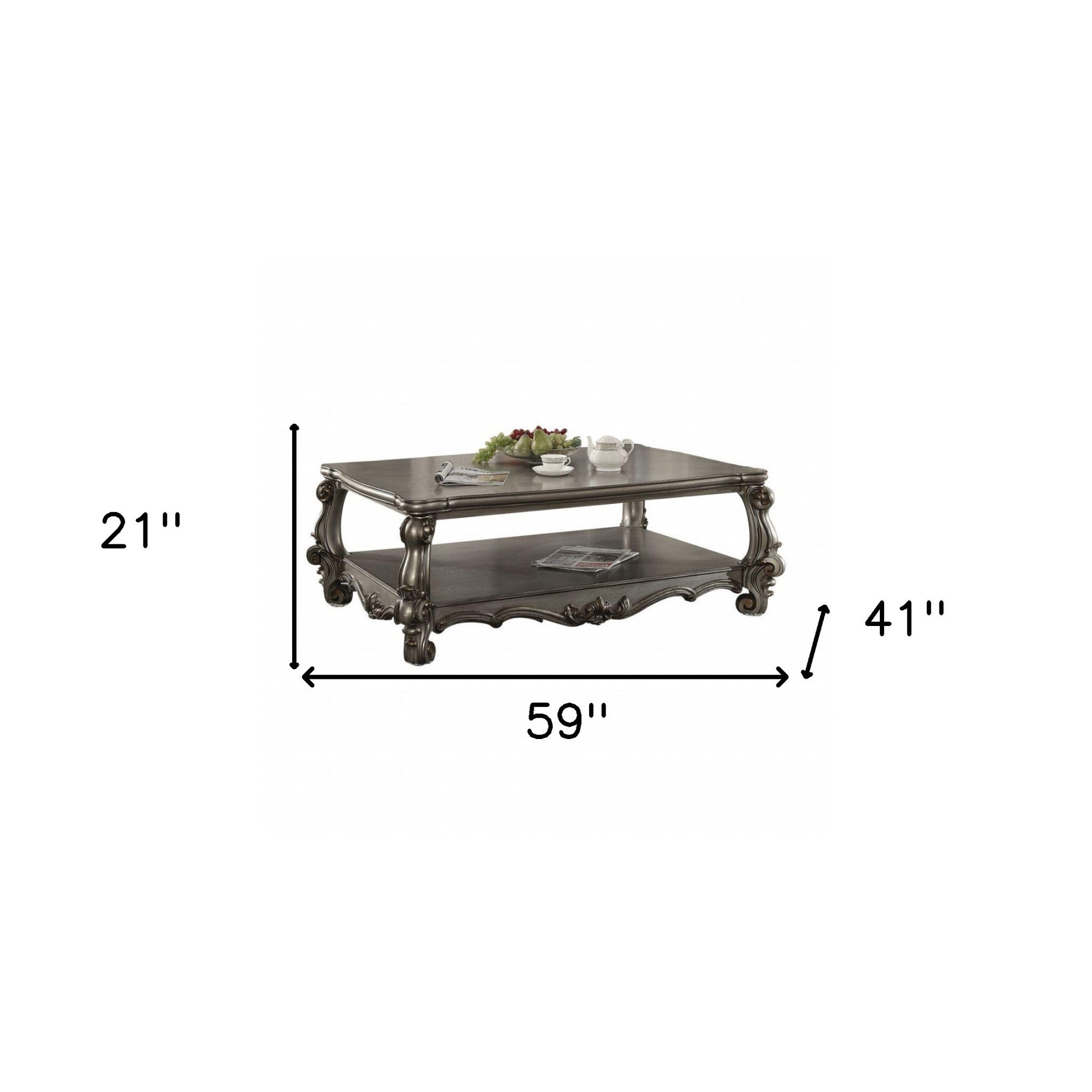 59" Gray Polyresin Coffee Table With Shelf