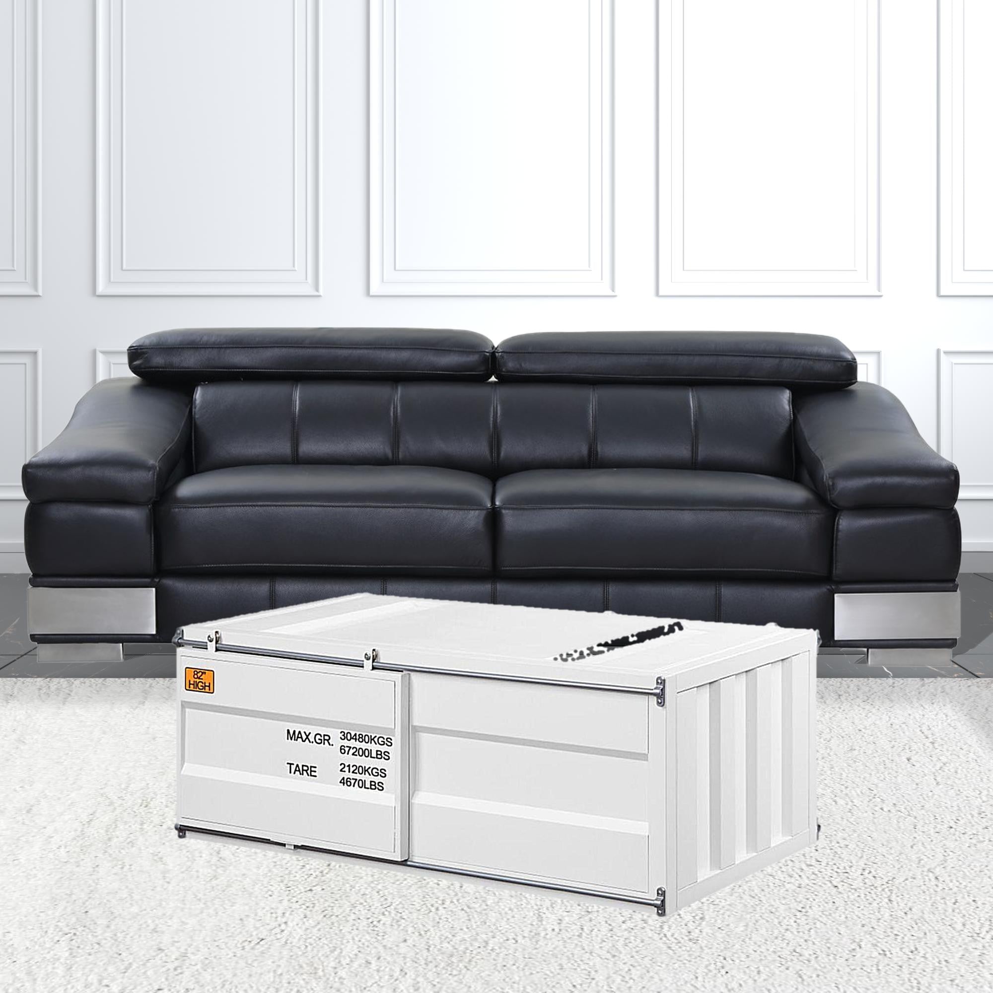 47" White Iron Cargo Container Style Coffee Table with Storage