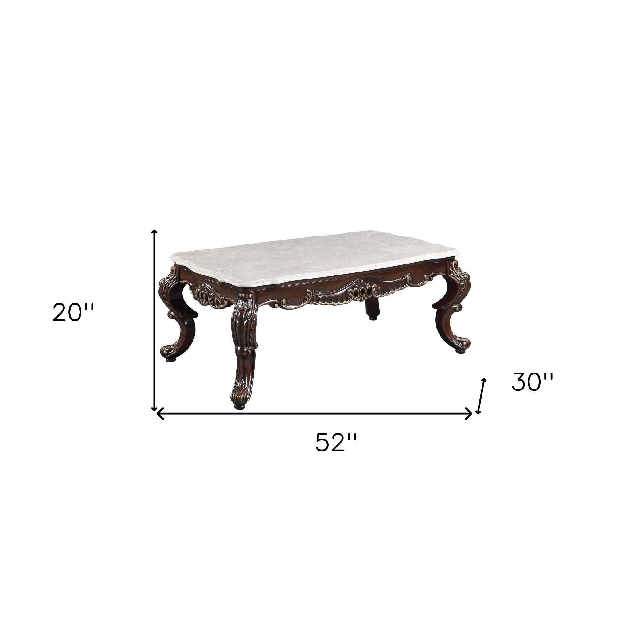52" Antique Oak And Marble Faux Marble) Rectangular Coffee Table
