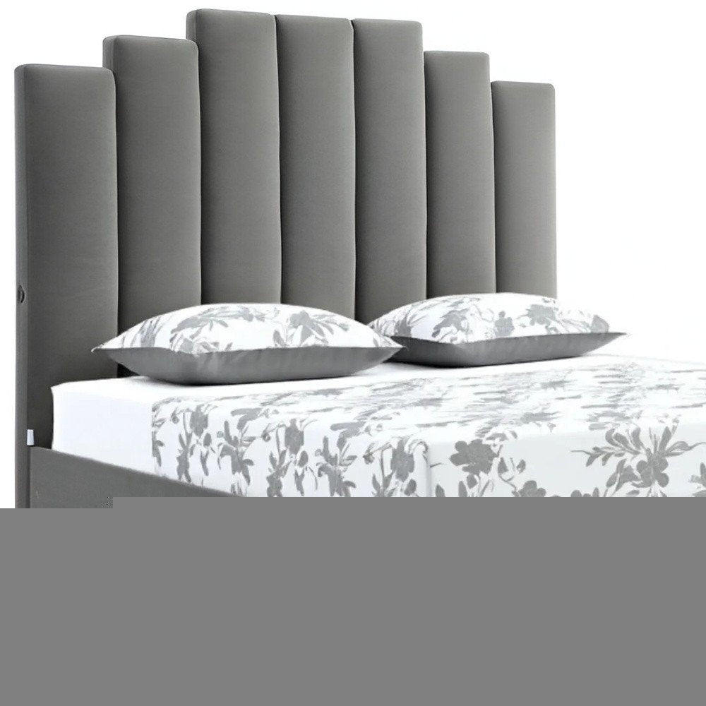 Queen Grey Upholstered Vertical Channel Velvet Bed with USB