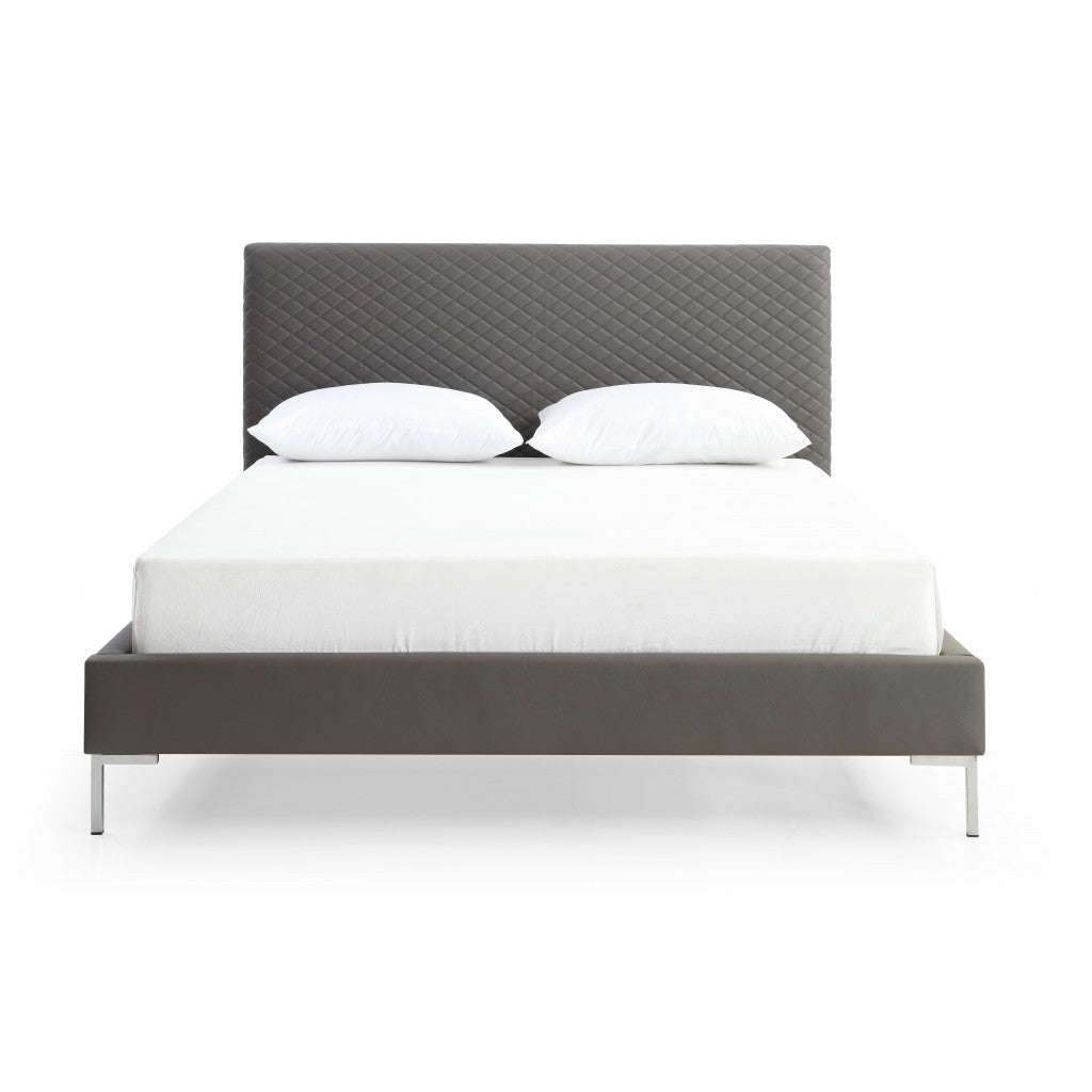 Dark Gray Faux Leather Queen Bed Frame
