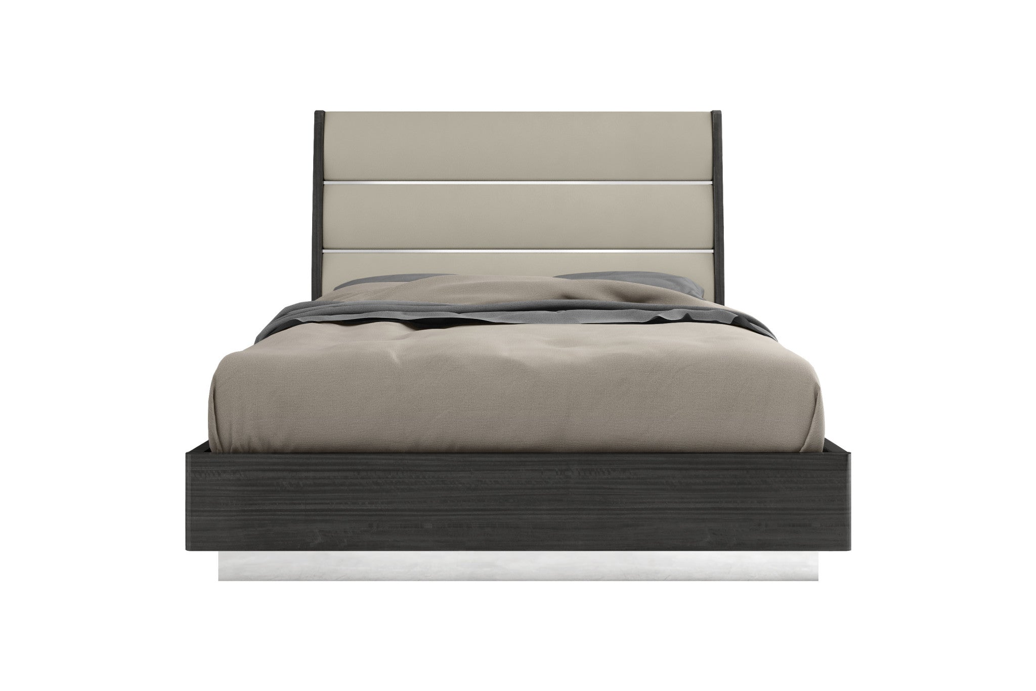 Queen Dark Grey High Gloss Bed Frame with Faux Leather Headboard