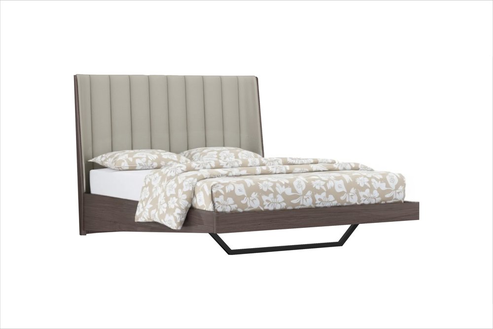 Queen Grey Upholstered Faux Leather and Ivory Gloss Bed Frame