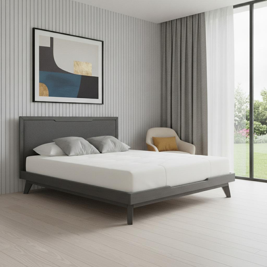 Gray Wood And Linen King Bed Frame